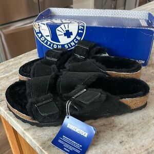 Birkenstock Arizona Buckle Shearling Men's Black Sandals US Size 10 EU 43